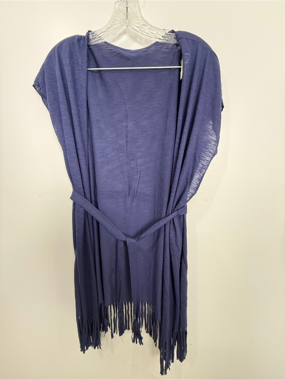 BECCA Navy Fringe Open-Front Drape Cardigan